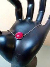 Armband rvs zilver/ cabochon rood