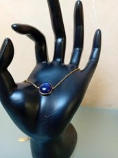 Armband rvs goud/cabochon blauw