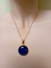 N-hanger rvs goud/cabochon blauw