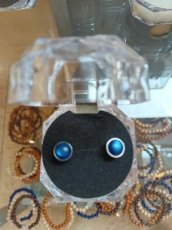 oorbellen rvs zilver/cabochon blauw